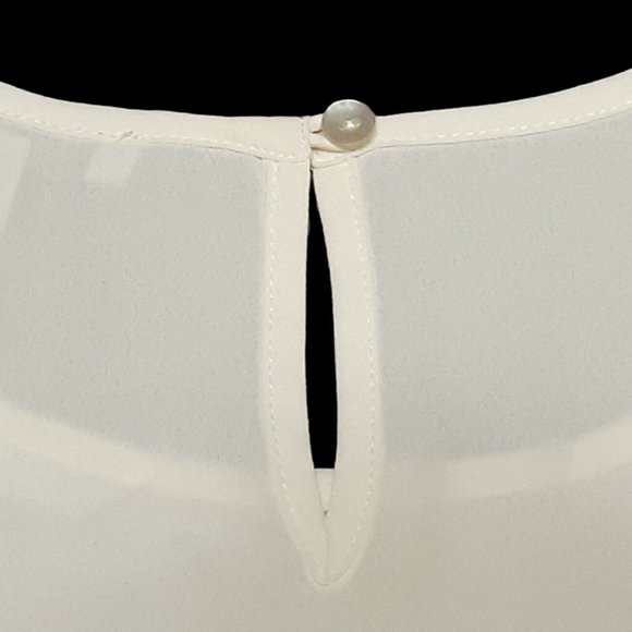 Pale Sky Top Womens Small Ivory Short Sleeve Crochet Sheer Blouse Keyhole - Picture 8 of 11